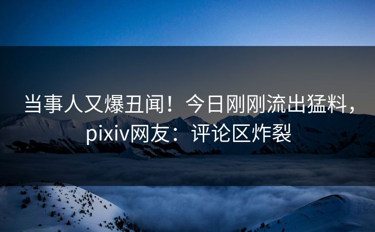 当事人又爆丑闻！今日刚刚流出猛料，pixiv网友：评论区炸裂