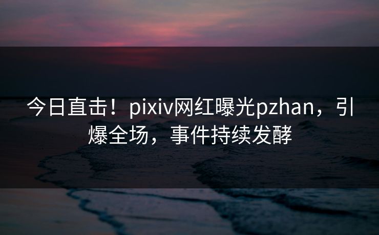 今日直击！pixiv网红曝光pzhan，引爆全场，事件持续发酵