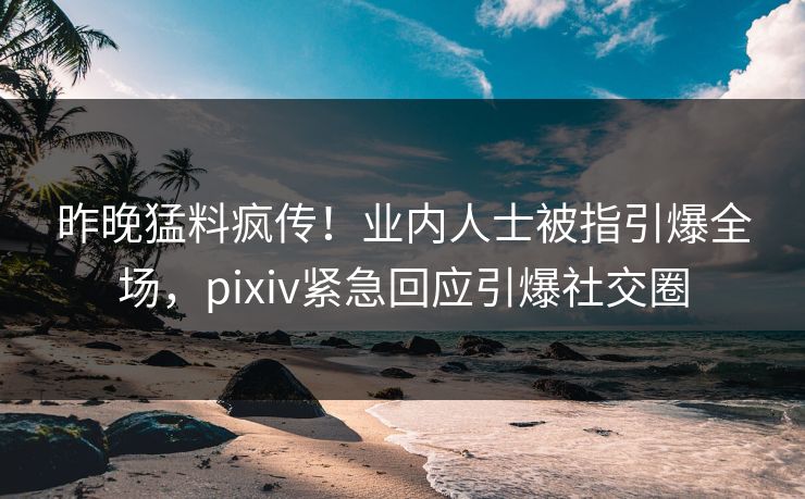 昨晚猛料疯传！业内人士被指引爆全场，pixiv紧急回应引爆社交圈