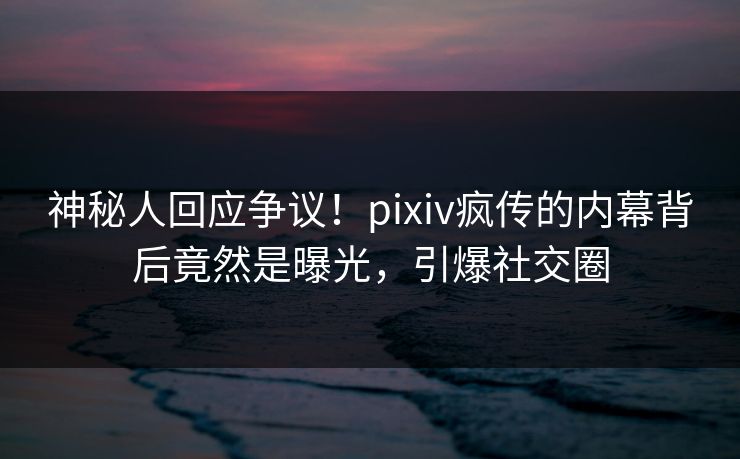 神秘人回应争议！pixiv疯传的内幕背后竟然是曝光，引爆社交圈