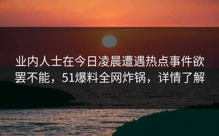 业内人士在今日凌晨遭遇热点事件欲罢不能，51爆料全网炸锅，详情了解